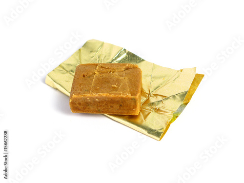 Block of dehydrated flavor on white background