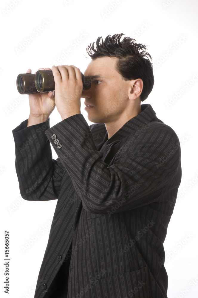 Manager, Business-Punk schaut durch Fernglas Manager, Business-Punk schaut durch Fernglas