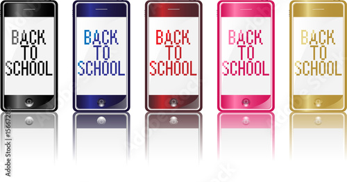Set of 5 modern phones with back to school message