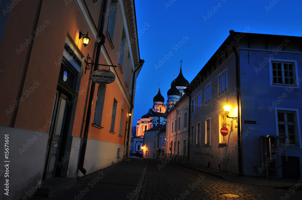Houses in Tallinn in evening