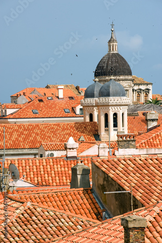 Church domes and red roofs of historic Dubrovnik, Croatia