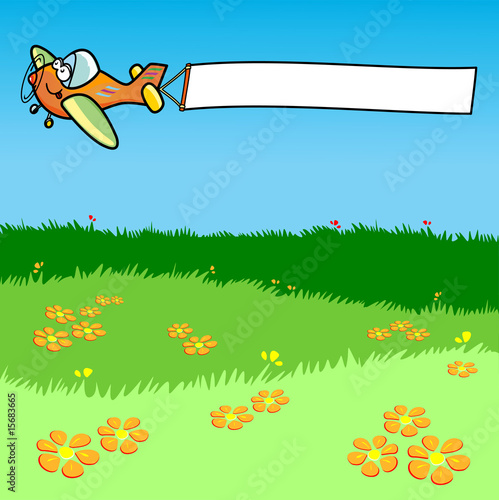 Aereo e banner sul prato fiorito