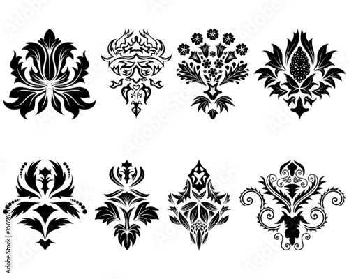 Abstract damask emblem set for design use