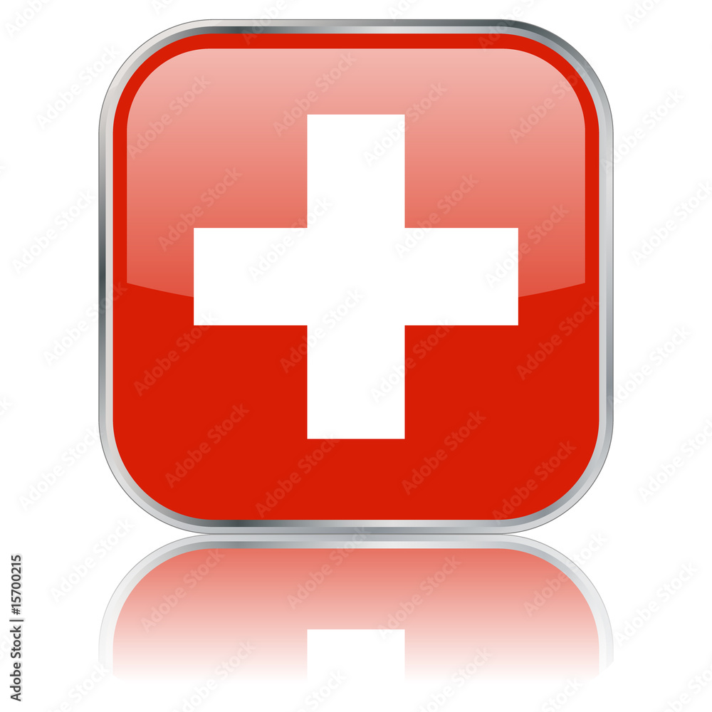 Square button with Swiss Flag with reflection Square button with Swiss Flag with reflection