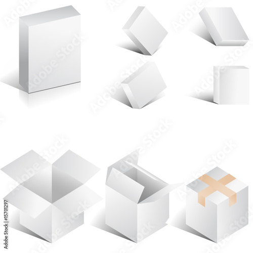 Blank 3D boxes, vector  of cardboard boxes. Closed and open