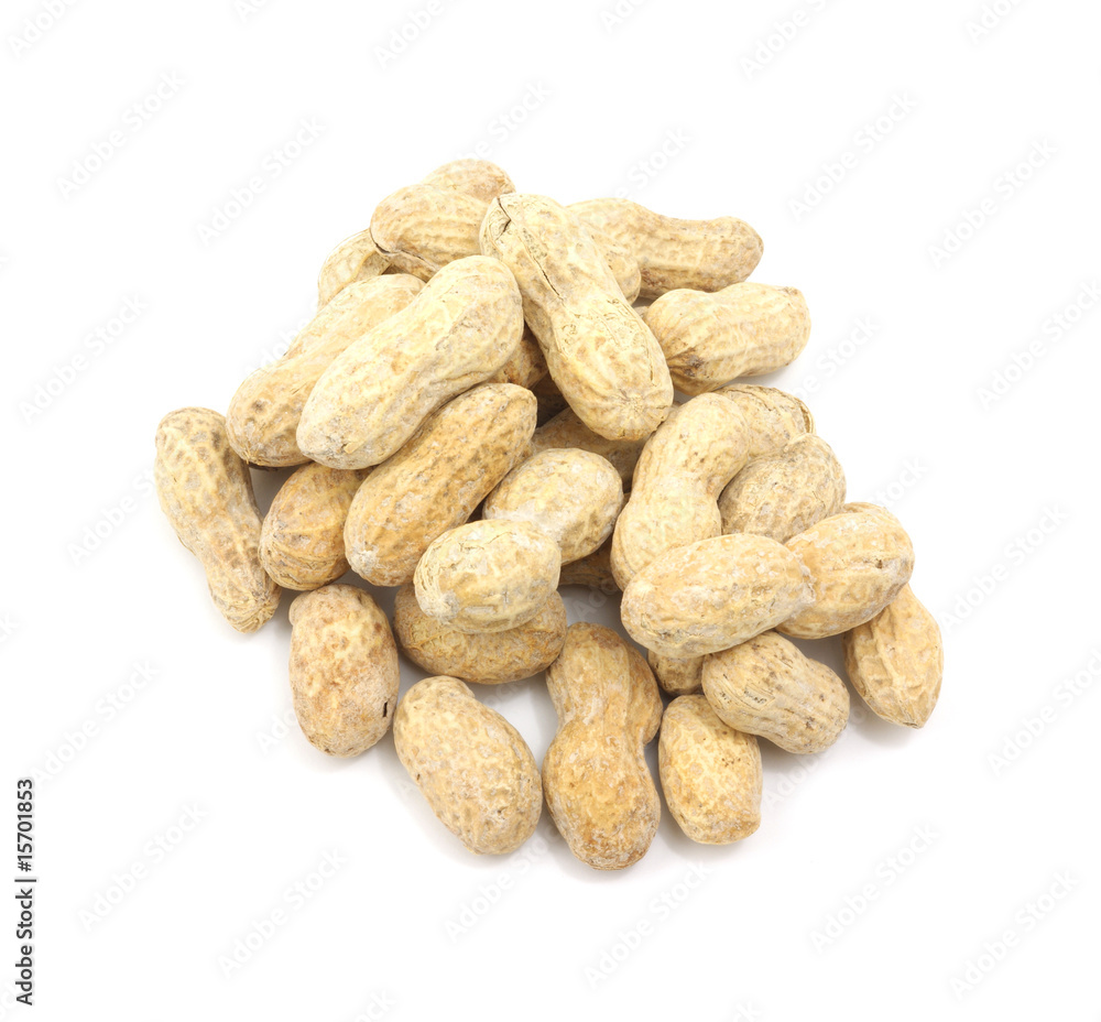 A group of peanuts against a white background. A group of peanuts against a white background.