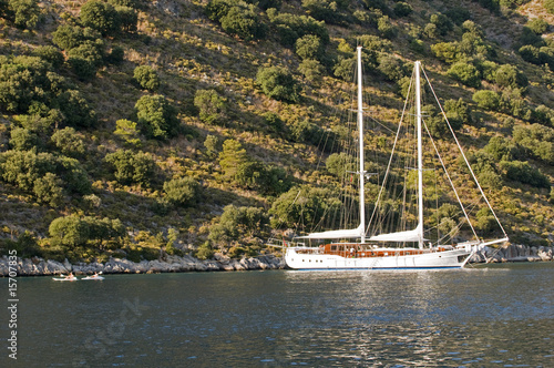 Sailing boat on anchor in Gemiler Island Fethiye