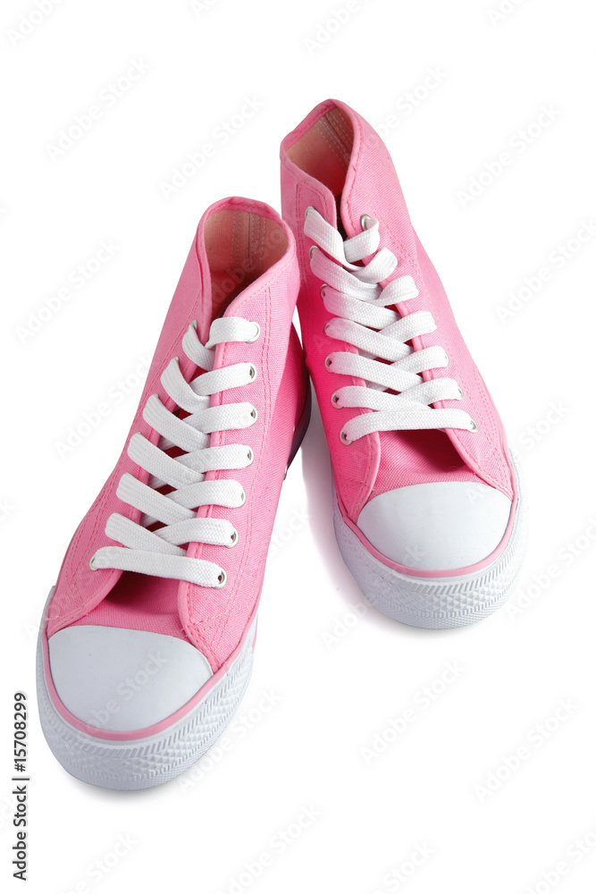 Paire de chaussures montantes roses sur fond blanc Stock Photo | Adobe Stock
