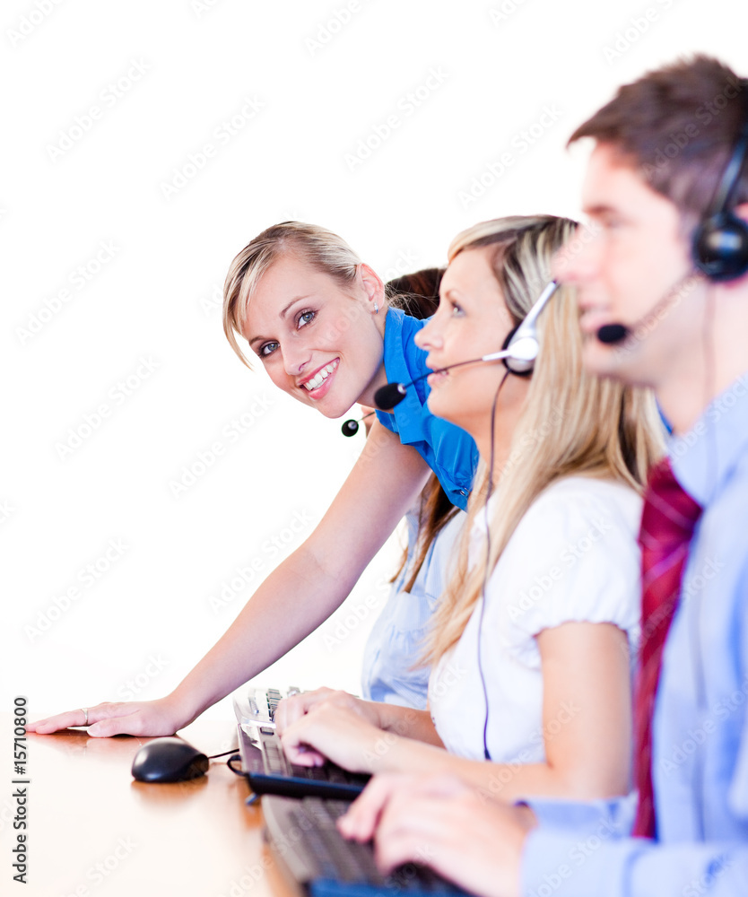 Young businessteam in a call center Young businessteam in a call center