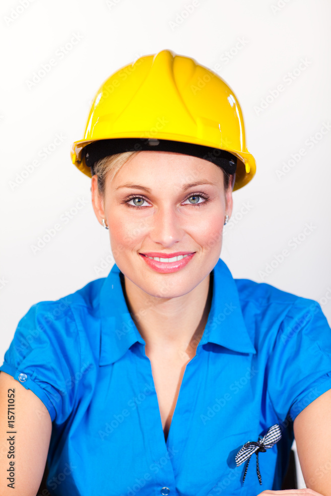 Friendly woman with hard hat Friendly woman with hard hat