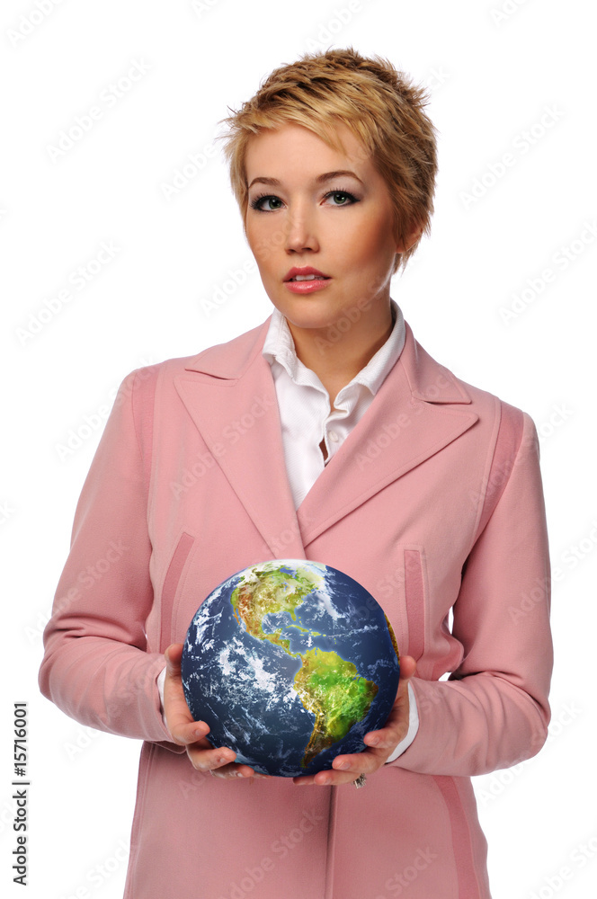Businesswoman holding the world Businesswoman holding the world