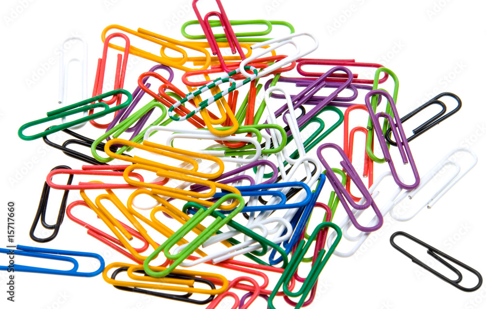 Color paper clips to background. Isolated on white Color paper clips to background. Isolated on white