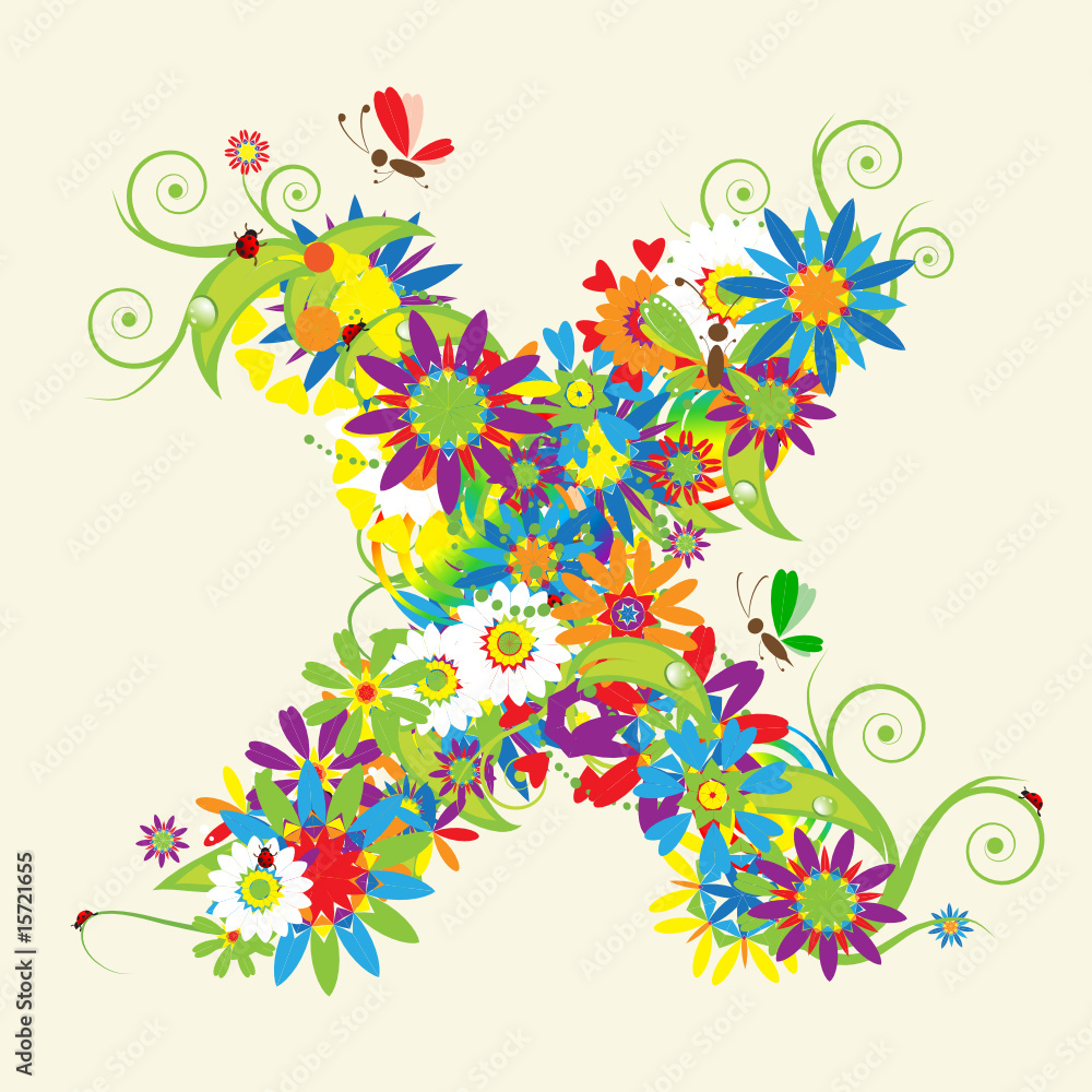 Letter X, floral design. See also letters in my gallery