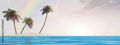 Fototapeta Naklejka Na Ścianę i Meble -  small island with palm trees over a clear blue water and sky