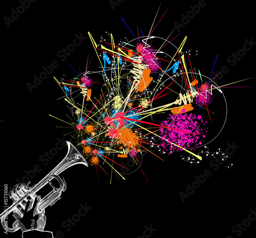 trumpet with colorful abstract decoration