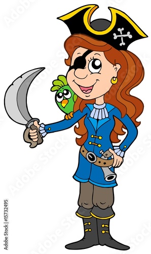 Pirate girl with parrot and sabre