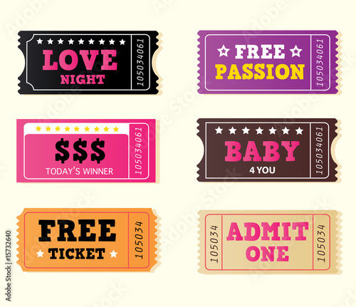 Collection of Love night retro tickets. Vector Illustration.