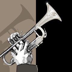 Handdoek met foto Muziekband trumpet on grunge background  © Isaxar