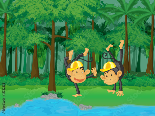 Obraz scena kreskówek lasy deszczowe i woda