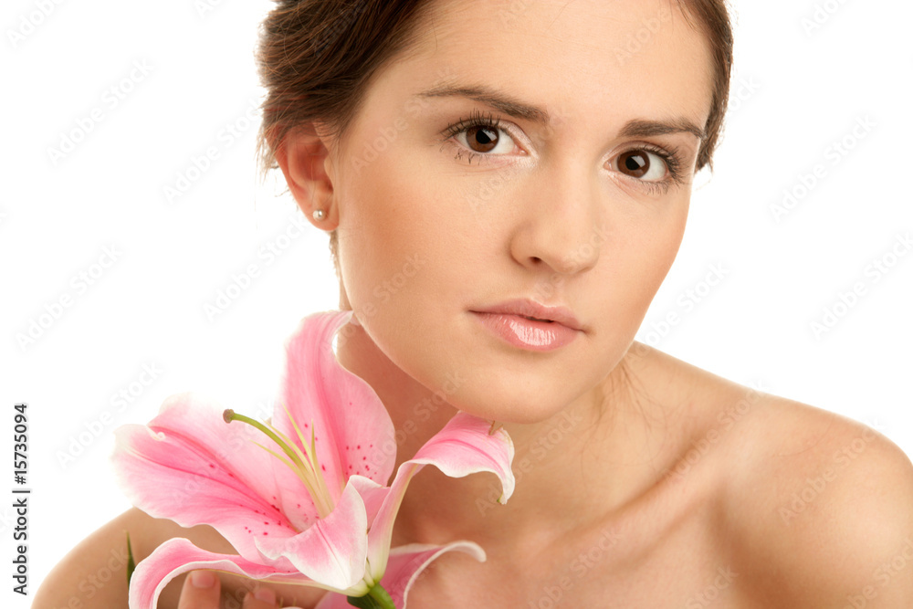 Portrait of young woman with lily Portrait of young woman with lily