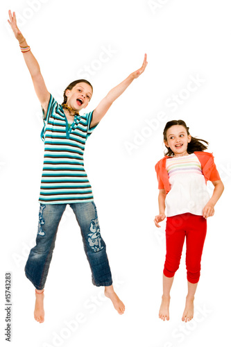 Excited girls jumping