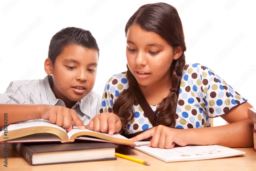 Hispanic Brother and Sister Having Fun Studying Hispanic Brother and Sister Having Fun Studying