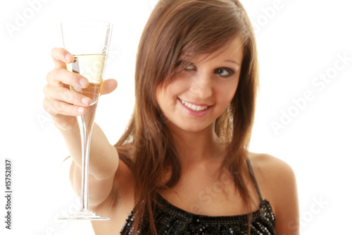 Young happy woman with champagne