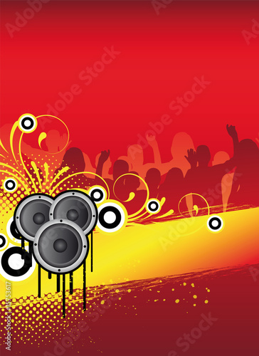 red abstract party flyer design with dancing people