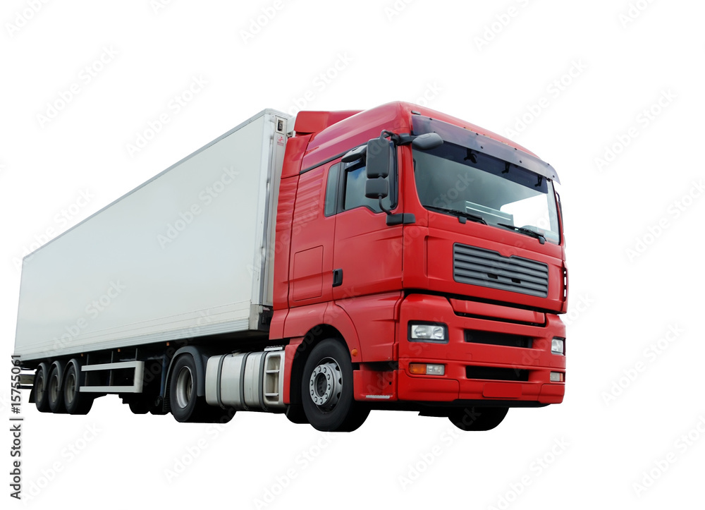 red lorry with white trailer over white red lorry with white trailer over white