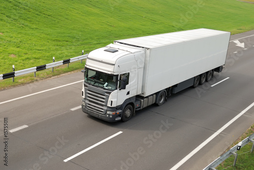 white lorry with trailer (upper view)