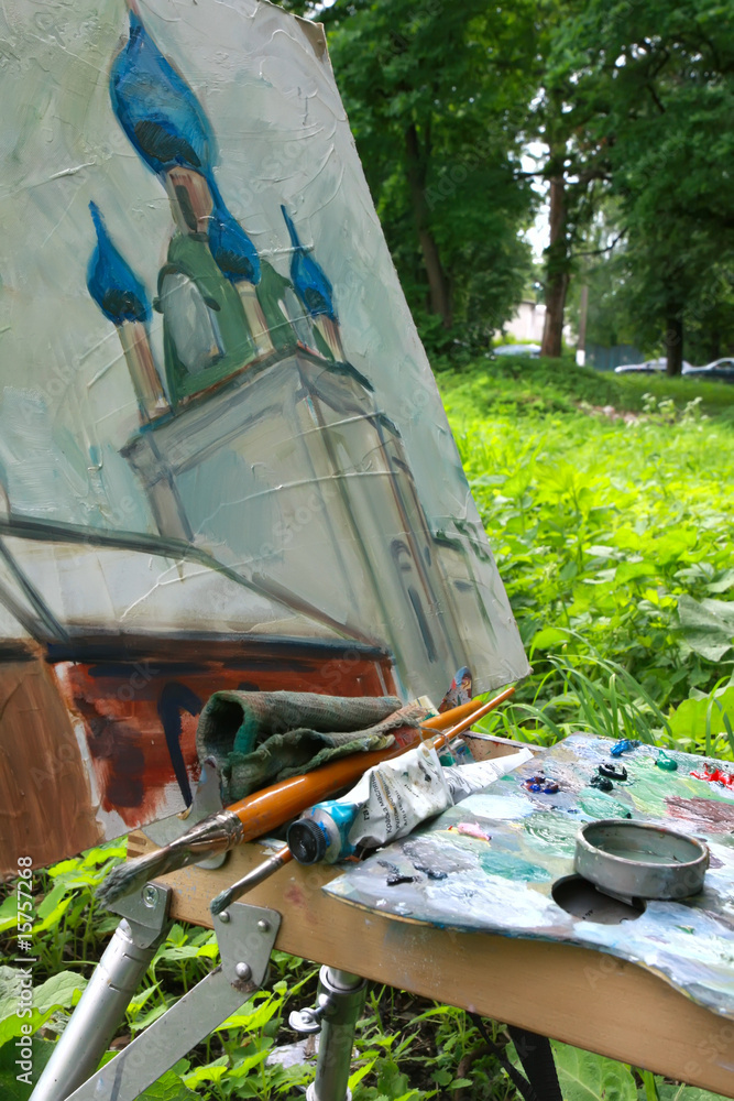 Oil, brushes, colours, colors