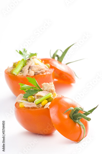 tuna stuffed tomato celery corn soya bean