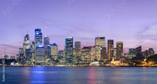 Sydney skyline after sunset with pink sky