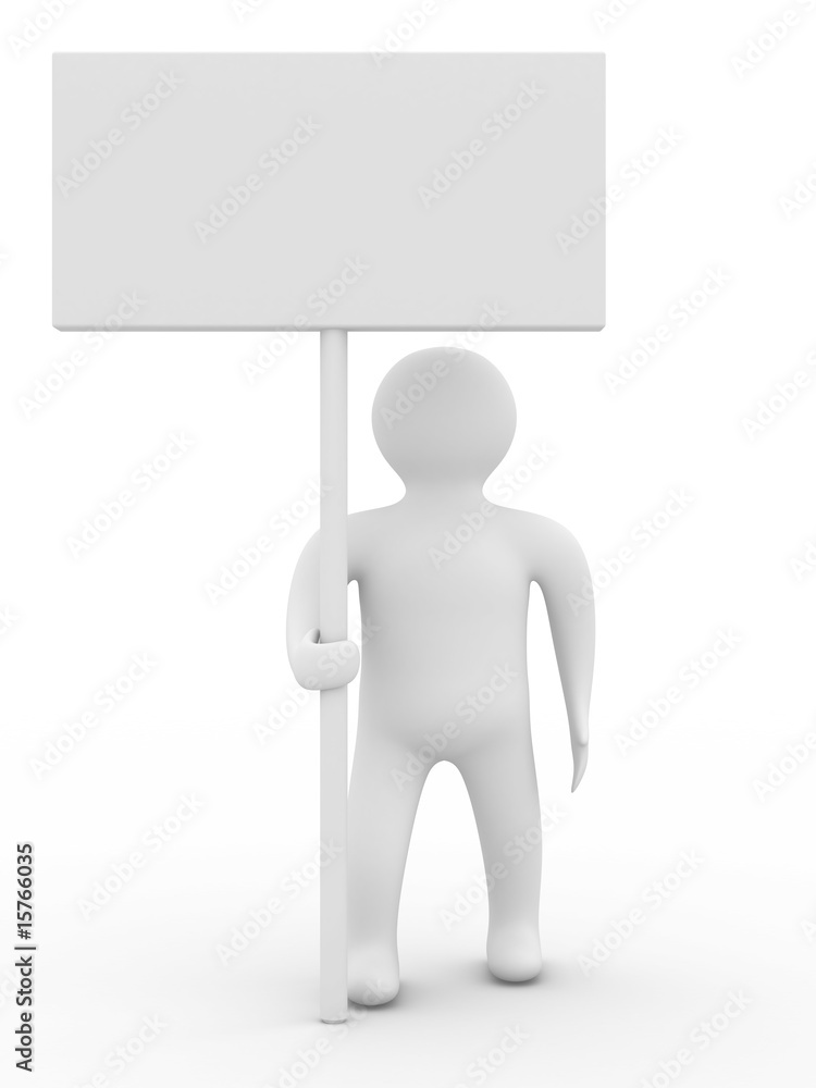 person hold a banner on white background. 3D image person hold a banner on white background. 3D image