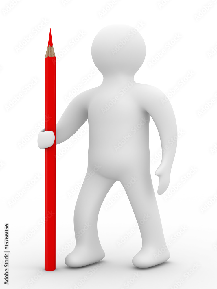 Man with pencil on white background. Isolated 3D image Man with pencil on white background. Isolated 3D image