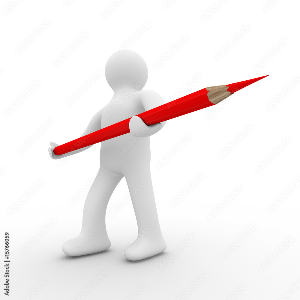 Man with pencil on white background. Isolated 3D image Man with pencil on white background. Isolated 3D image