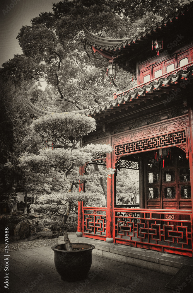 Naklejka premium Shanghai - Yu Yuan Gardens (Black & White Style Picture)