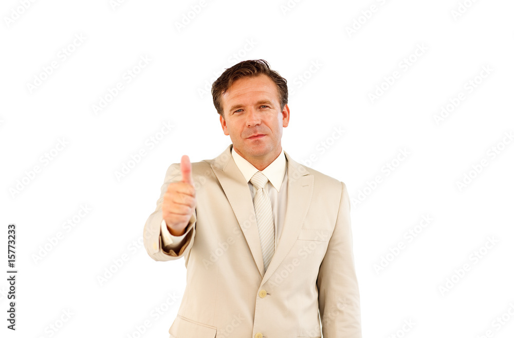 Confident business manager showing thumbs up Confident business manager showing thumbs up