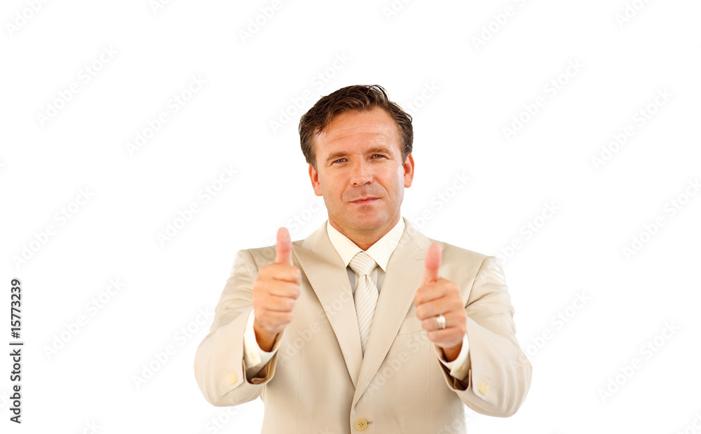 Businessman looking at the camera with thumbs up Businessman looking at the camera with thumbs up