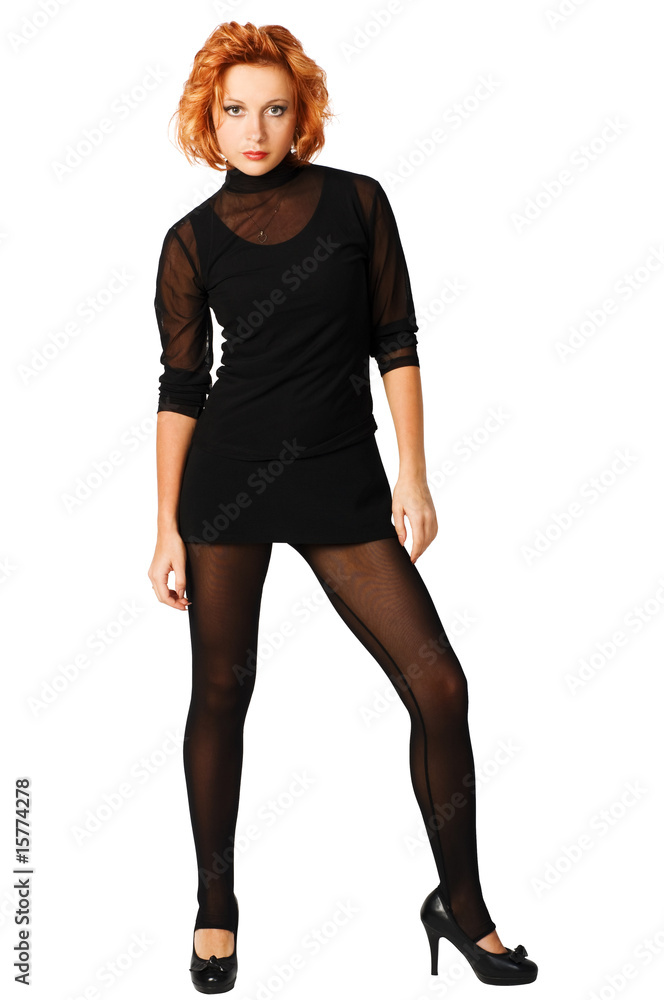 Fototapeta premium Elegant red-haired girl on white background