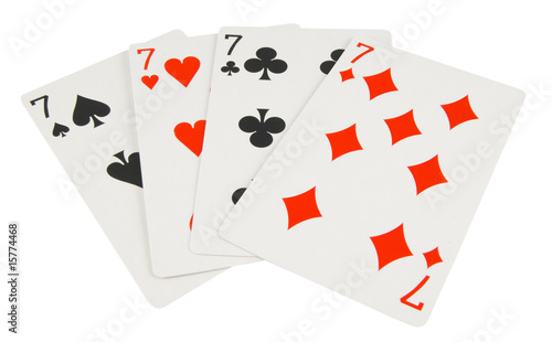 lucky sevens playing cards isolated on white