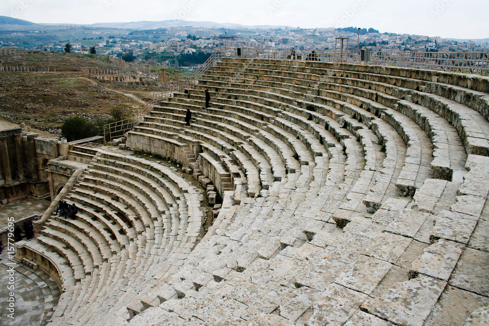 antikes zerstörtes römisches Theater in Gerasa, Jordanien