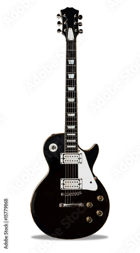 Black electric guitar isolated on white background