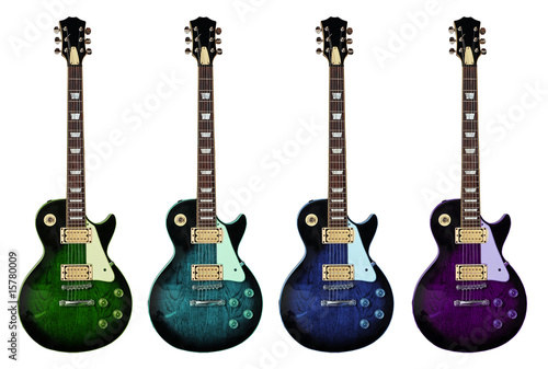 Colorful electric guitars isolated on white background