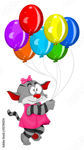 Cartoon kitten with balloons