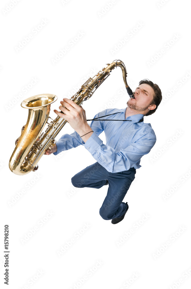 Naklejka premium Sax player on white