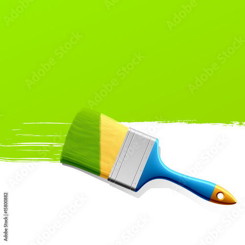 Brush with green paint. Vector.