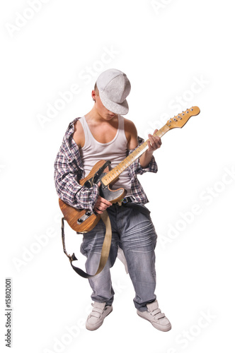 Cool young guitarist on white background © Ni23