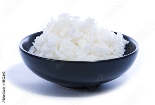 Rice in black bowl