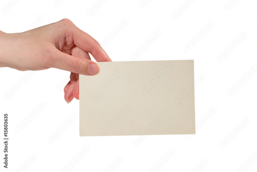 Hand holding a paper card (isolated on white) Hand holding a paper card (isolated on white)